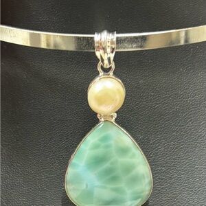Elegant 925 Sterling Silver Larimar & Pearl Pendant